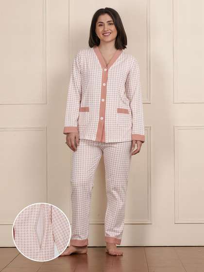 Susie Light Coral Printed Nursing Pyjama Set