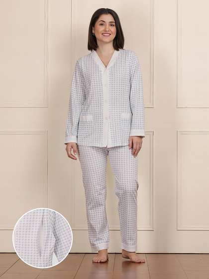 Susie White Blue Printed Nursing Pyjama Set