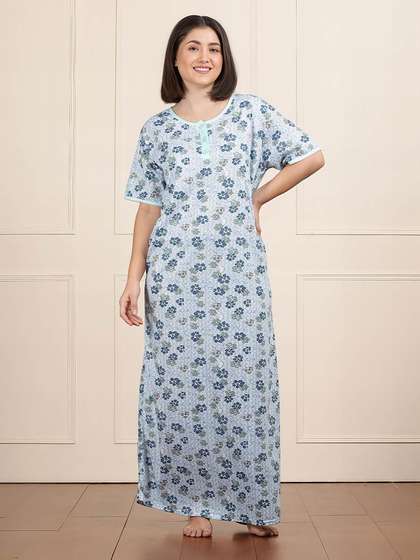 Susie Blue Round Neck Printed Nightwear