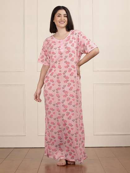 Susie Pink Round Neck Printed Nightwear