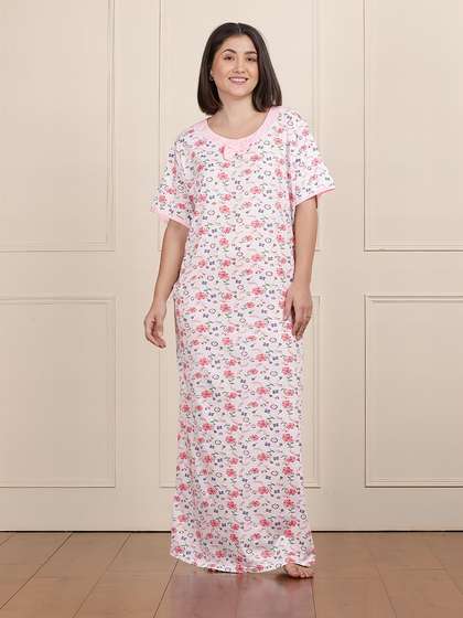 Susie White Pink Full Length Printed Nightgown