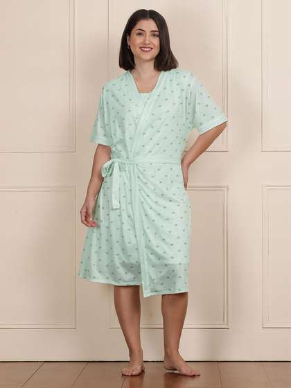 Susie Pista Green Short Nightgown And Robe Set