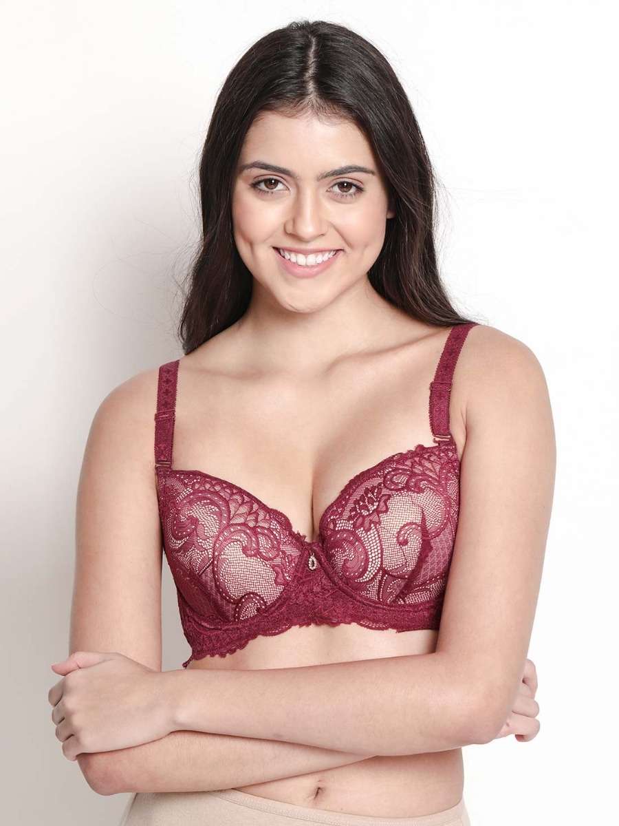 Susie Maroon Moulded Floral Lace Bra