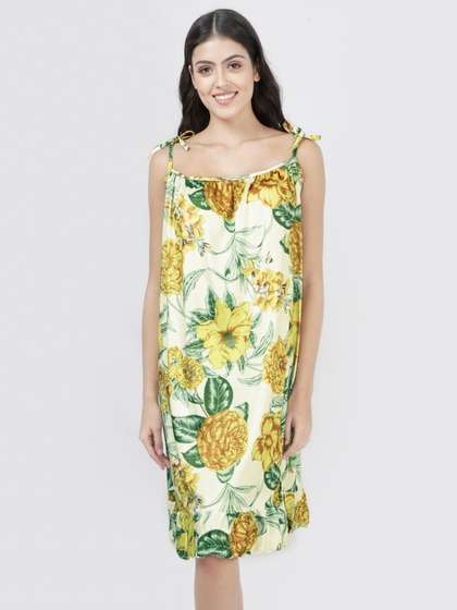 Susie Ivory Yellow Printed Tie Up Chemise