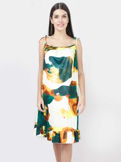 Susie Orange Green Printed Tie Up Chemise