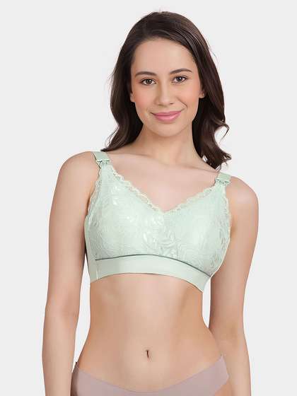 Shyle Bay Green Front Lace Strap Open Nursing Bra