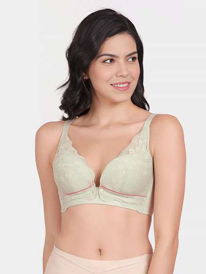Shyle Light Olive Contrast Trim Plunge Neckline Nursing Bra