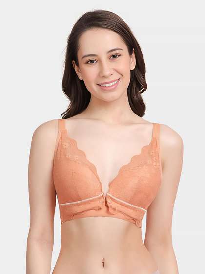 Shyle Orange Contrast Trim Plunge Neckline Nursing Bra