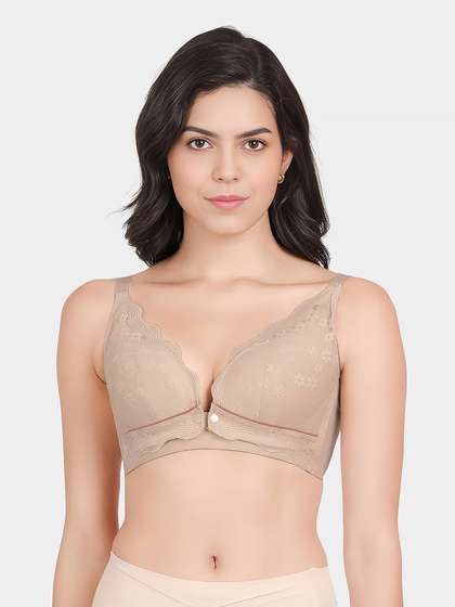 Shyle Powder Skin Contrast Trim Plunge Neckline Nursing Bra