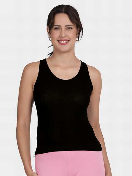 Shyle Black Broad Strap Ribbed Camisole