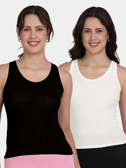 Shyle Black And White Broad Strap Ribbed Camisole
