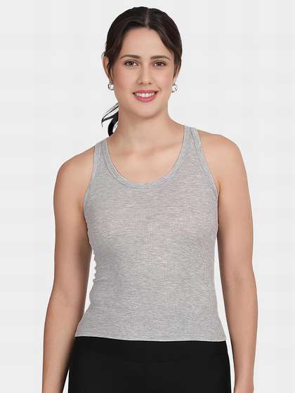 Shyle Melange Grey Broad Strap Ribbed Camisole