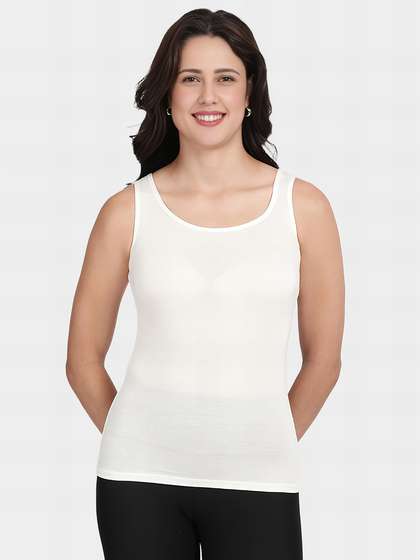 Shyle White Narrow Shoulder Scoop Neck Camisole