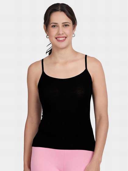 Shyle Black U Neck Adjustable Strap Camisole