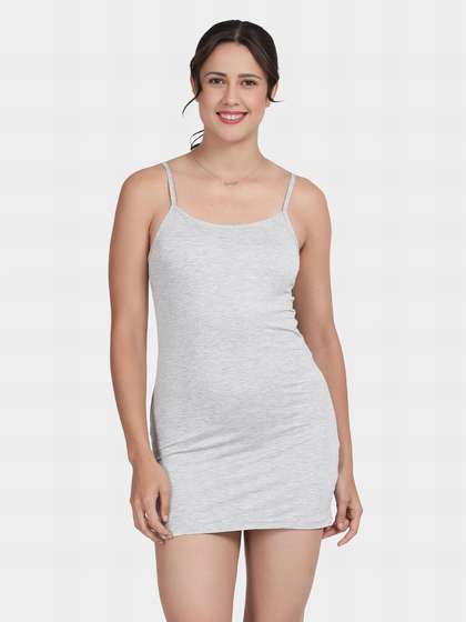 Shyle Melange Grey Fully Adjustable Spaghetti Straps Chemise