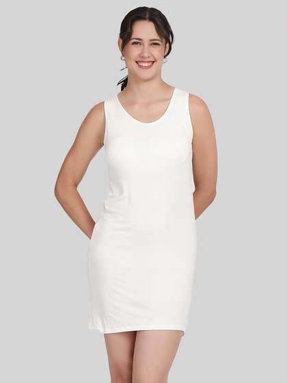 Shyle White Round Neck Built In Cami Bra Chemise