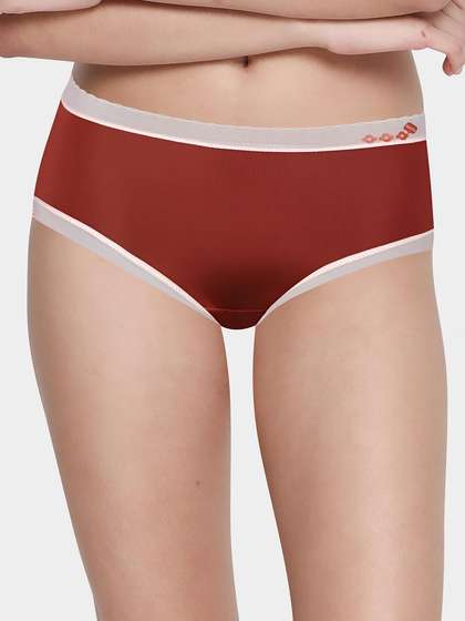Shyle Maroon With White Contrast Medium Waist Hipster Panty