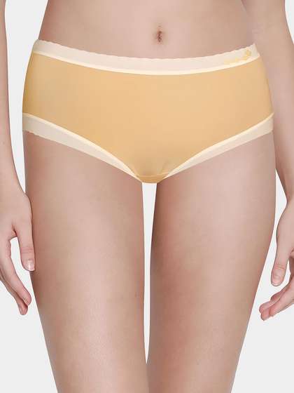 Shyle Yellow With White Contrast Medium Waist Hipster Panty