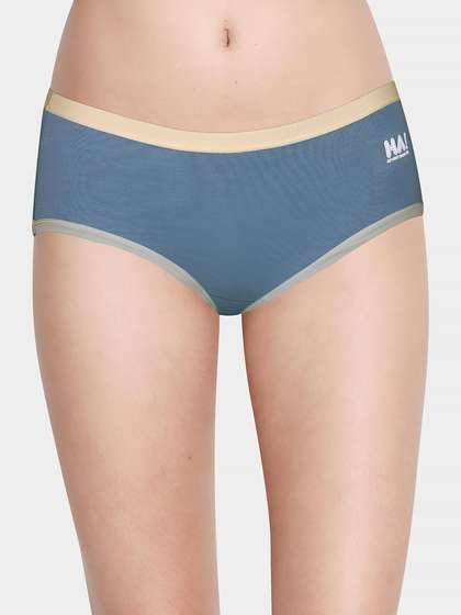 Shyle Blue with Contrast Waistband Text Print Hipster Panty