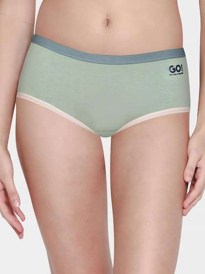 Shyle Green with Contrast Waistband Text Print Hipster Panty