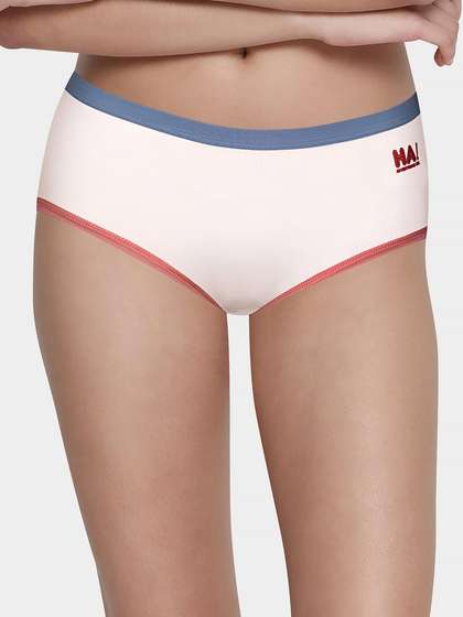 Shyle White with Contrast Waistband Text Print Hipster Panty
