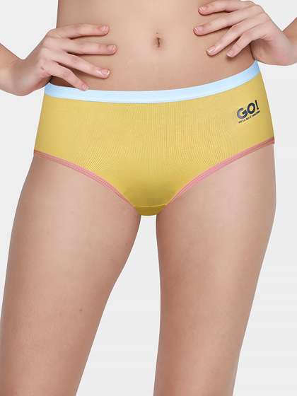 Shyle Yellow with Contrast Waistband Text Print Hipster Panty