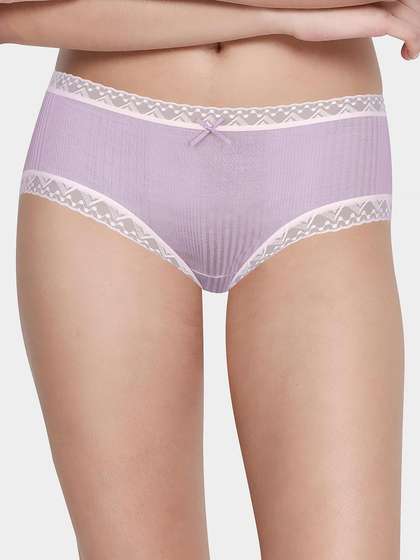 Shyle Lavender Ribbed With Lace Trim Hipster Panty