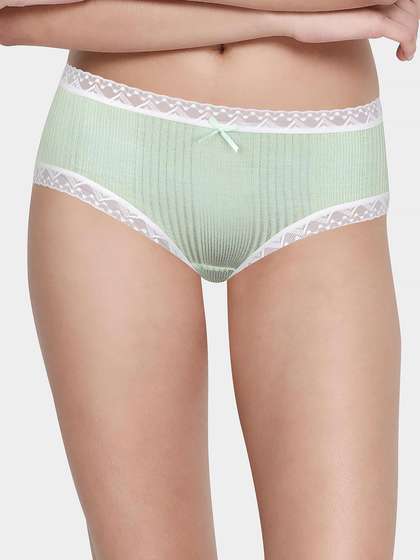 Shyle Mint Green Ribbed With Lace Trim Hipster Panty