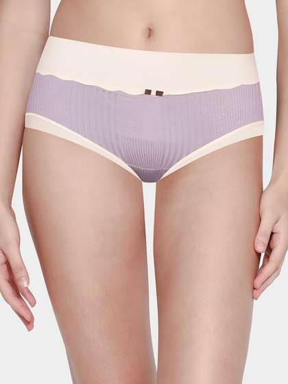 Shyle Lavender With Nude Contrast Ribbed Medium Waist Hipster Panty