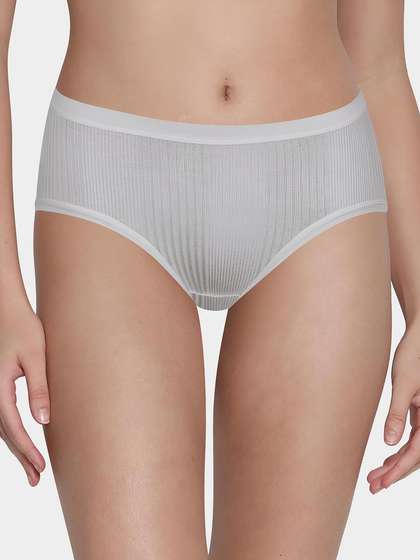 Shyle Light Grey Ribbed Full Coverage Hipster Panty