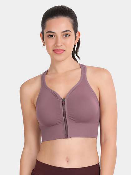 Shyle Mauve Front Zipper Keyhole Back Sports Bra