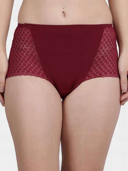 Shyle Bold Red Floral Pattern Lace Panty