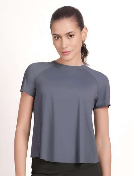 Shyle Volcanic Ash Half Sleeve Overlap Mesh Back T-Shirt
