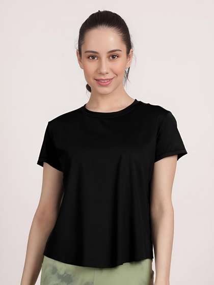 Shyle Black Beauty Mesh Back Keyhole Rounded Hem T-Shirt