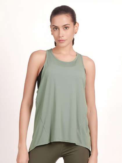 Shyle Jadesheen Green Overlap Back Loose Fit Tank Top