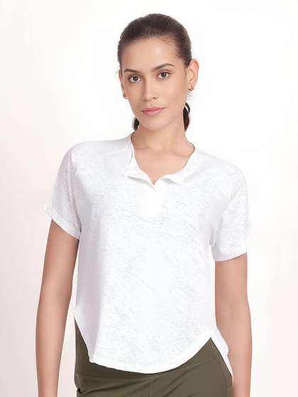 Shyle White Raglan Sleeve High Low Hem TShirt