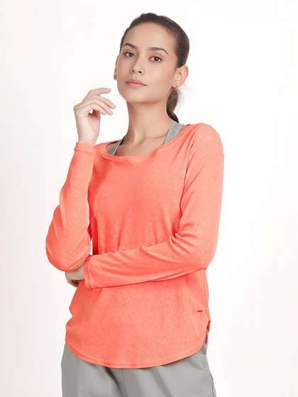 Shyle Coral Reef Orange Round Hem Full Sleeve TShirt