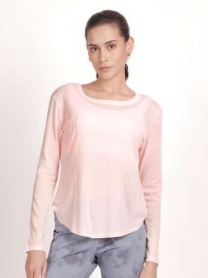 Shyle Light Coral Round Hem Full Sleeve TShirt