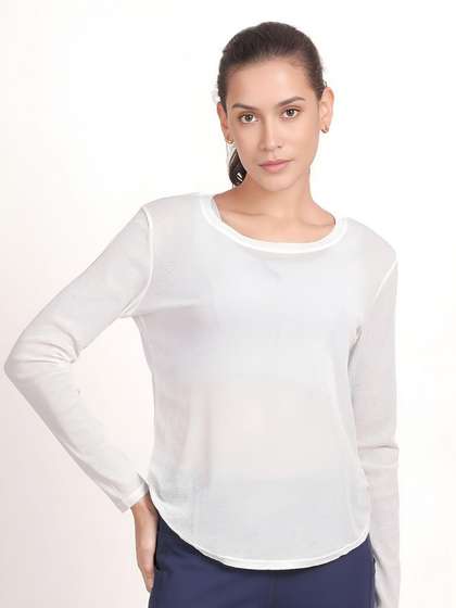 Shyle White Round Hem Full Sleeve TShirt