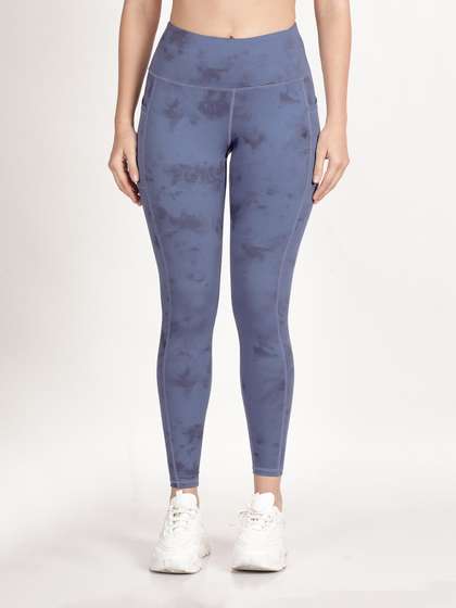 Shyle Azurine Blue High Waist Marble Printed Workout Leggings