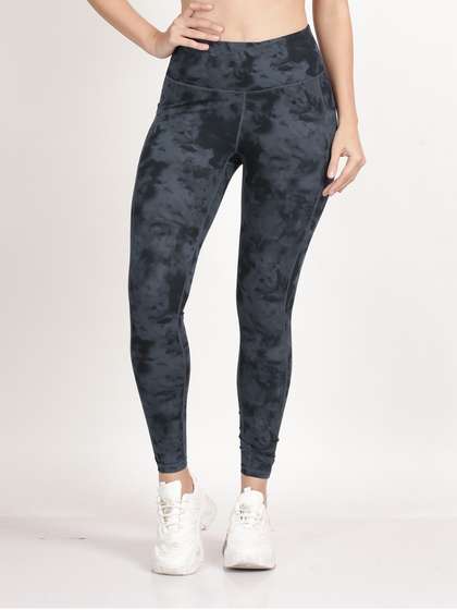 Shyle Monument Grey High Waist Marble Printed Workout Leggings