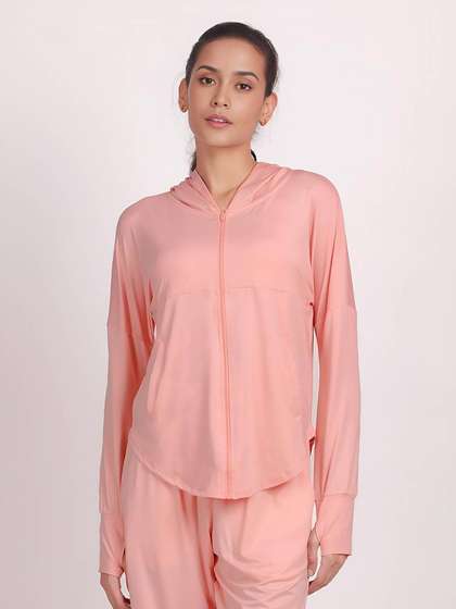 Shyle Pale Rosette Zipper Pocket Hooded Jacket