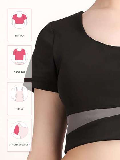 Shyle Black and Grey U Neckline Padded Bra Top