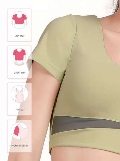 Shyle Green and Grey U Neckline Padded Bra Top