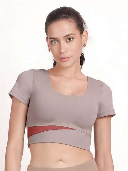 Shyle Light Brown and Maroon U Neckline Padded Bra Top