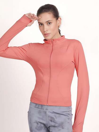Shyle Mauveglow Front Zipper Fitted High Neck Jacket
