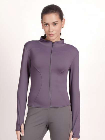 Shyle Violet Front Zipper Fitted High Neck Jacket