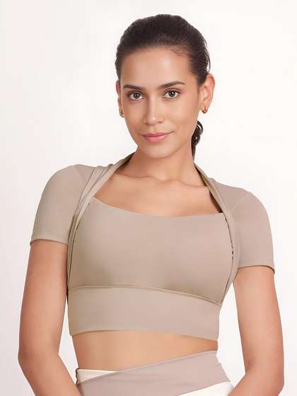 Shyle Light Brown Half Sleeve Padded Bra Top