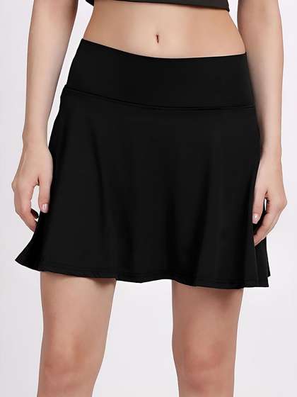 Shyle Black Beauty Wide Waistband Flared Skorts