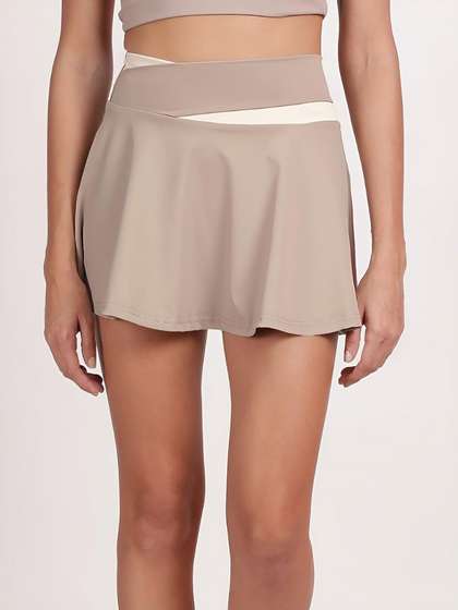 Shyle Wind Chime Grey Cream Crisscross Waist Skorts